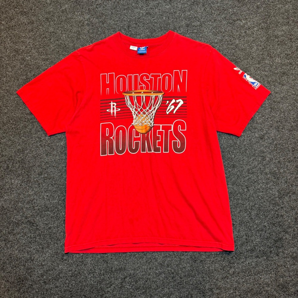 Adidas Houston Rockets NBA Graphic T-Shirt Mens Large Red Basketball Hoop Tee